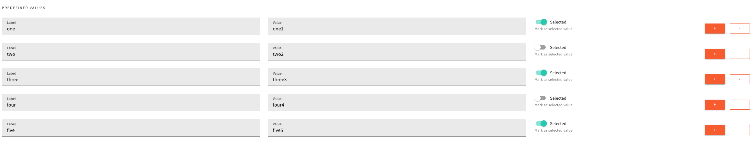 Predefined multiple values